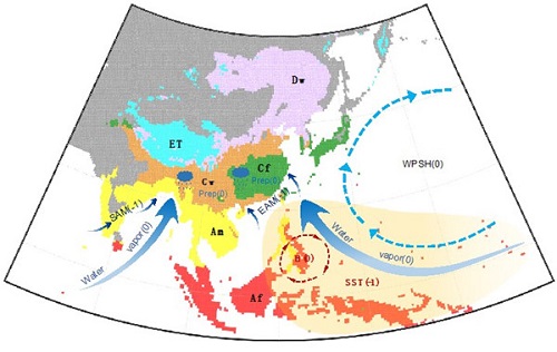 强La Nina事件、亚洲季风与西北太平洋副高对Cf和Cw区域降水的调控从而影响湿地甲烷释放的示意图.jpg